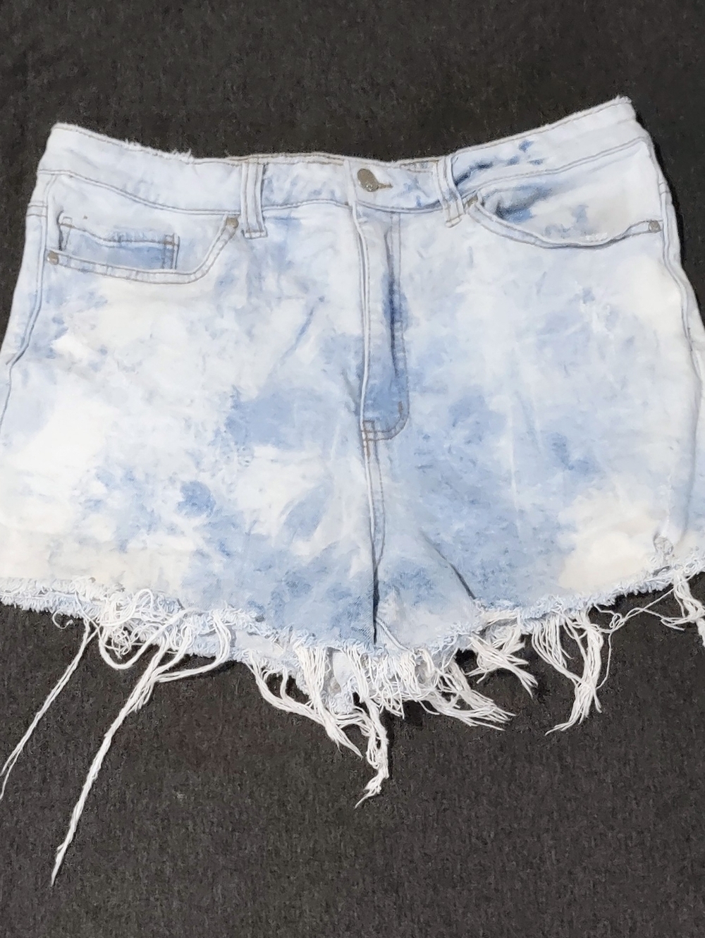 RSQ Curvy High Rise Light Blue/White Acid Wash Stretch Jean  Cutoff Shorts 32
